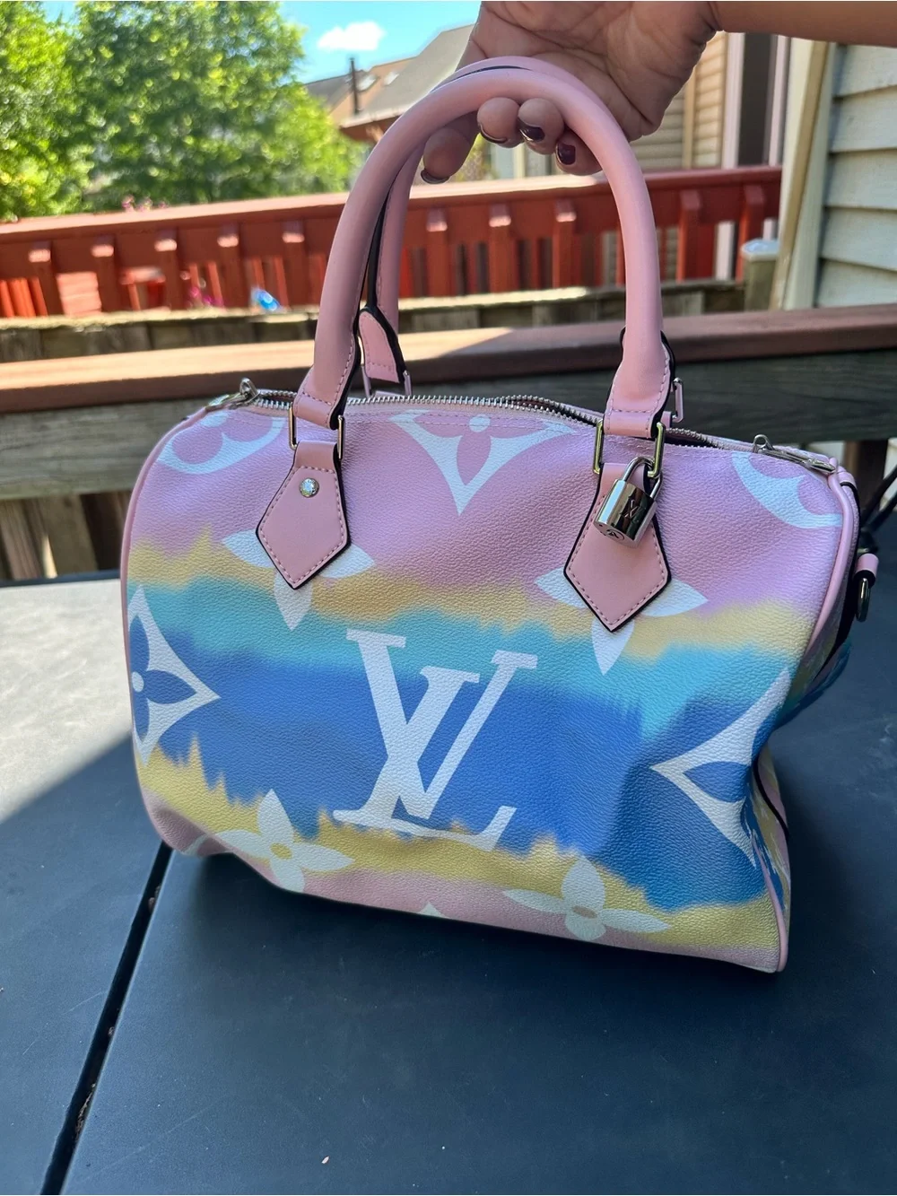 Pink Multi-Color Gradient Monogram Satchel - Picture 1 of 7